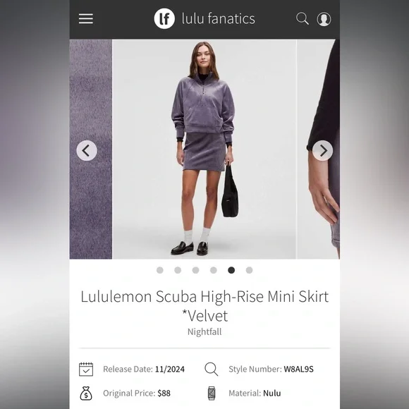 Lululemon•Scuba High-Rise Mini Skirt *Velvet Plush NEW•Nightfall Purple•NWOT•XL - Picture 6 of 10